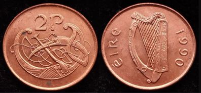 [#2137] - Ireland 1990 | 2 Pence | Irish 2p | KM.21a | BU