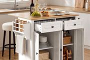 Large Kitchen Island Cart with Storage Mobile Rolling Storage Island on Swivel Wheels, with 2 Drawers, Storage Cabinet, Drop Leaf, Spice/Towel Rack