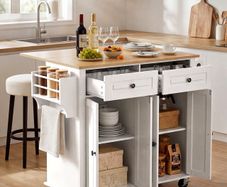 Large Kitchen Island Cart with Storage Mobile Rolling Storage Island on Swivel Wheels, with 2 Drawers, Storage Cabinet, Drop Leaf, Spice/Towel Rack