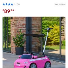 Fiat 500e Push Along RideOn Car with UV Sun Canopy Pink Brand New