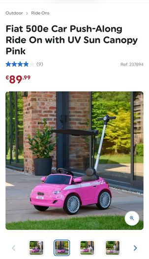 Fiat 500e Push Along RideOn Car with UV Sun Canopy Pink Brand New