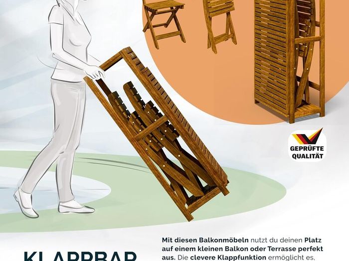 Folding Bistro Set for 2  Acacia Wood with Storage Shelves & 2 Chairs