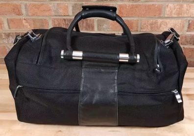 Zero Halliburton Black Twill Duffle Bag Nylon Leather 22 Inch Travel Weekender