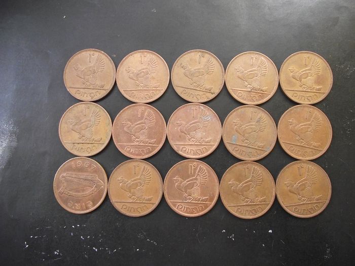 15 Irish coins x One Penny (1967) Nice condition