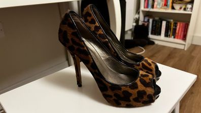 leopard print open toe heels
