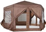 Hexagonal 4m x 4m-Metal Frame Garden Gazebo Brown