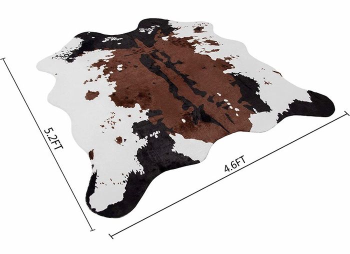 Faux Cowhide Rug (4.6ft x 5.2ft) - Cow Print Area Rug for a Western Boho Decor - Synthetic, Cruelty-Free Animal Hide Carpet with No-Slip Backing