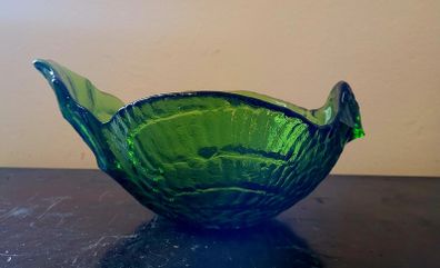 Vintage green glass chicken fruit bowl