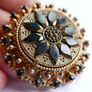 Antique Beautiful Florenza Goldtone Gilt Jet Art Brooch Pin Image 2