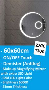 LED Bathroom Mirror Round Makeup Antifog 60cm