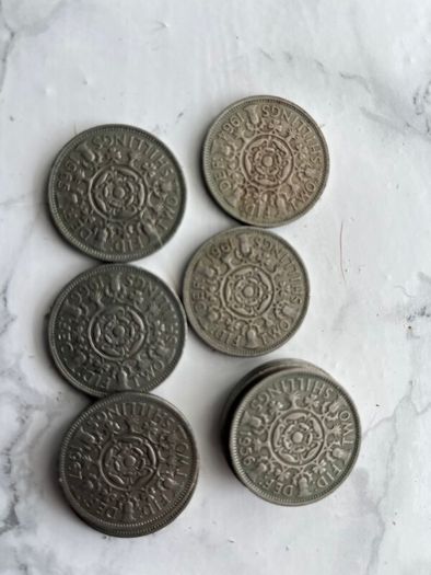 19 British Florins pre-Decimal x 19. Any 2 for 1 euro or 8.50 the lot. Dates listed below