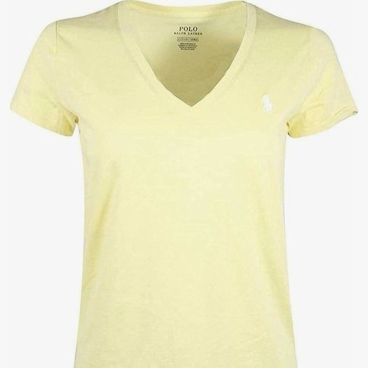 Polo Ralph Lauren Womens V Neck T Shirt Classic Short Sleeve Yellow