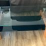 Walnut and Glass Coffee Table with Chrome Posts Image 4