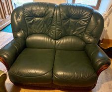 Green Leather Two-Seater Sofa & Matching Armchair