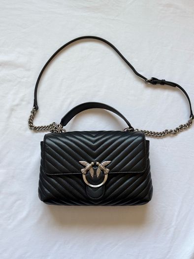 Pinko Love Bag Black Chevron Leather Shoulder Bag Original + Dust Bag