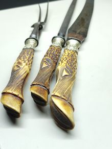 Antique Sheffield Carving Set Stag Antler Handles  Cooper Brothers
