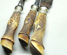 Antique Sheffield Carving Set Stag Antler Handles  Cooper Brothers