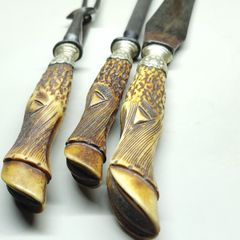 Antique Sheffield Carving Set Stag Antler Handles  Cooper Brothers