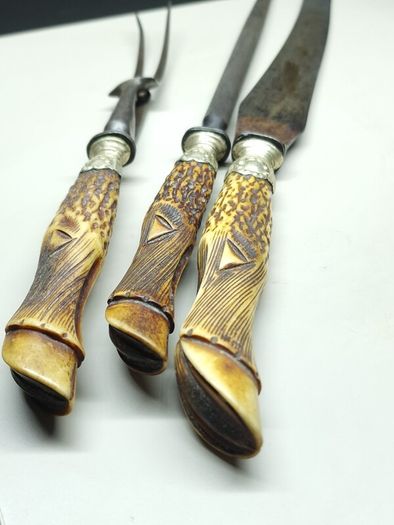 Antique Sheffield Carving Set Stag Antler Handles  Cooper Brothers
