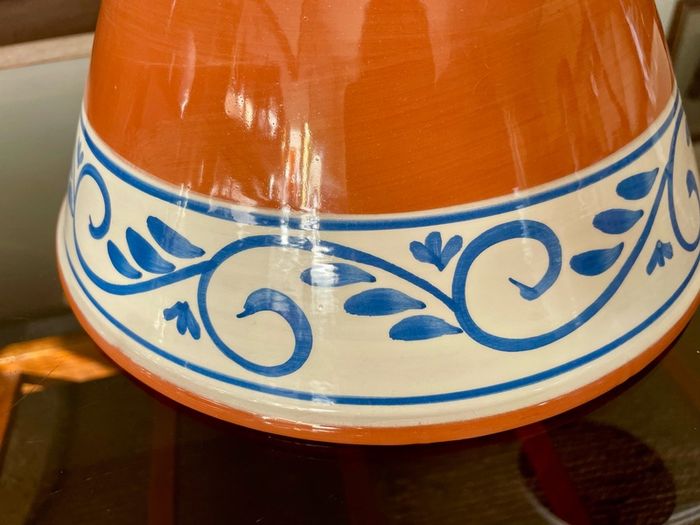 Hand Painted Large Terra Cotta Blue and White Bowl for Salad Pasta Fruits