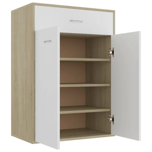 Shoe Cabinet White and Sonoma Oak 60x35x84 cm Chipboard
