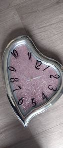 Pink glitter Silver wall clock
