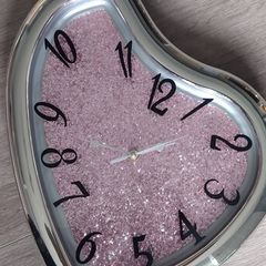 Pink glitter Silver wall clock