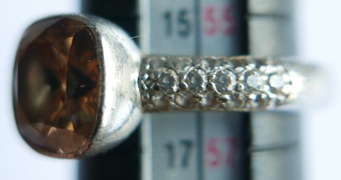 Vintage Genuine Fossil Sterling Silver 925 hallmarked  Yellow Stone Ring size P - 5,2g