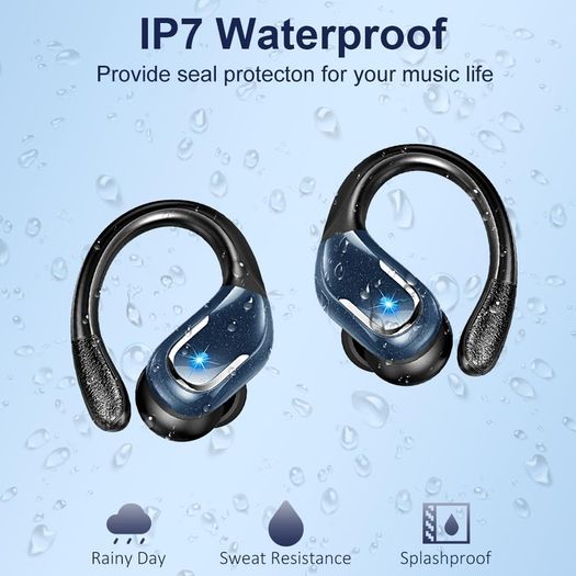 Rulefiss BX27 Bluetooth Headphones 5.4 Sport, 75-Hour Battery Life, Hi-Fi Stereo Deep Bass Wireless Earbuds, 4 ENC Noise-Cancelling Mics, IP7 Waterproof In-Ear with Ear Hooks, USB-C, LED Display