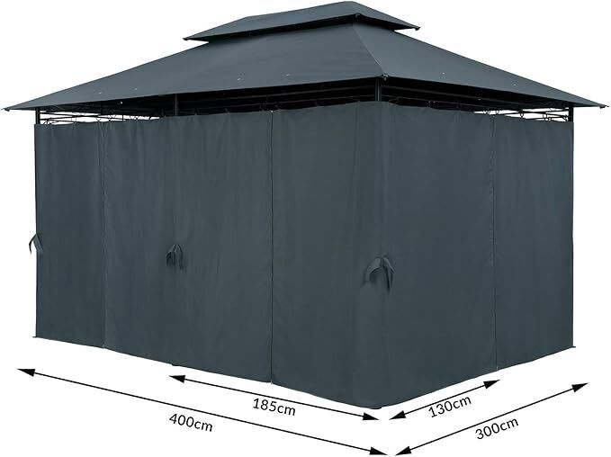 3 x 4m Metal Garden Gazebo with Side Curtains Water-Repellent UV50+ Outdoor Gazebo