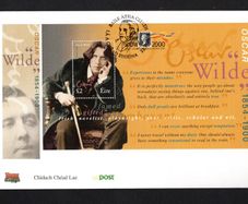 2000 Ireland London Stamp Show 2000 logo incorporated in margin of Oscar Wilde Commemorative Stamp Miniature Sheet An Post First Day Cover (FDC)