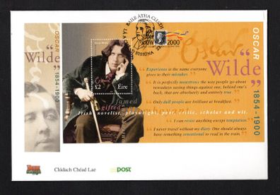 2000 Ireland London Stamp Show 2000 logo incorporated in margin of Oscar Wilde Commemorative Stamp Miniature Sheet An Post First Day Cover (FDC)