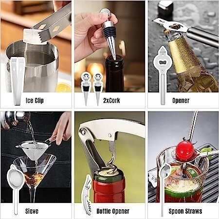 NEW SALE | New Cocktail Making Set, 17 Pieces Cocktail Shaker Set, Professional Cocktail Mixing Set, Cocktail Kit with 750ml Stainless Steel Shaker