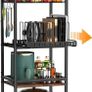 5 Tier Kitchen Rolling Cart, Storage Cart With Metal Fruit Vegetable Basket and Pull-Out Pot Lid Cutting Board Organizer, Storage Rack with Wooden Top for Kitchen, Pantry, Bathroom Image 2