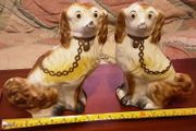 pair of vintage chalk mantle dog's,