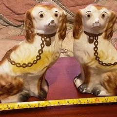 pair of vintage chalk mantle dog's,