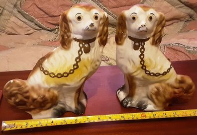 pair of vintage chalk mantle dog's,