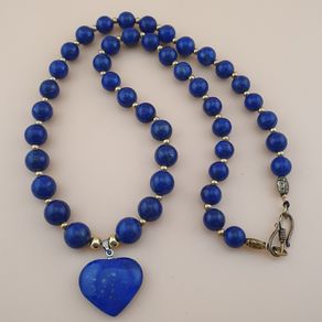 Vintage Lapis Lazuli & Heart Pendant Beads Necklace