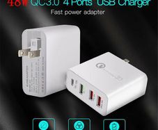 QC 3.0 & PD USB 4 Ports Wall Fast Charger 48W [2 Power Plugs (US/UK)] (Brand New/Warranty)