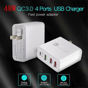 QC 3.0 & PD USB 4 Ports Wall Fast Charger 48W [2 Power Plugs (US/UK)] (Brand New/Warranty)