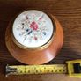 Vintage Wooden Circular Trinket / Jewlery Box w/floral embroidery top Image 10