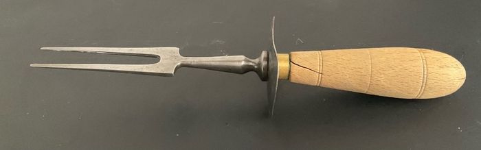 Antique Victorian Edwardian Meat Carving Fork with Safety Guard Rustic Farmhouse Kitchenalia