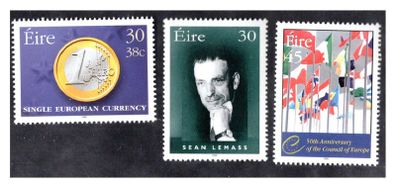 1999 Ireland European Event: Euro, Sean Lemass & European Flags Commemorative Stamps Mint Never Hinged (MNH)