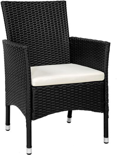 set of 2 poly rattan garden chairs including cushions and 2 cover sets & stainless steel screws | - Various colors - (Black | No. 402122)