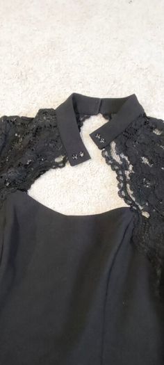 River Island Black Lace High-Neck Skater Mini Dress - Size 12