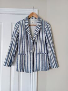 H&M Linen Blend Blue Striped Blazer XS Summer Casual Jacket