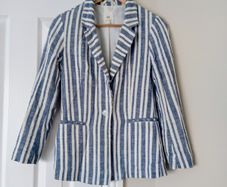 H&M Linen Blend Blue Striped Blazer XS Summer Casual Jacket