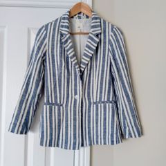 H&M Linen Blend Blue Striped Blazer XS Summer Casual Jacket