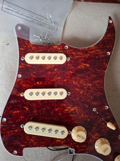Squier strat loaded pickguard and backplate with screws