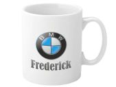 BMW Personalised Mug. Unique Customised Present. White Ceramic Cup with Full Colour Printed Logo & Name. Gift Boxed. Bimmer Mug. Beamer Mug.